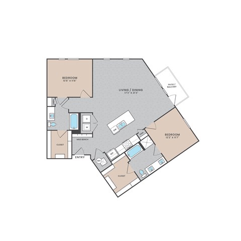 Floor plan for 2 beds, 2 baths, 1274 sqft